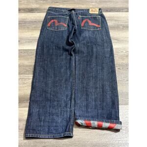 Evisu Dark Wash Belt Buckle Selvedge Denim Jeans Japanese Y2K - Men’s 38x32